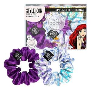 BNIB DISNEY INVISIBOBBLE STYLE ICON ARIEL PRINCESS 2 SCRUNCHIES PURPLE & SPARKLE